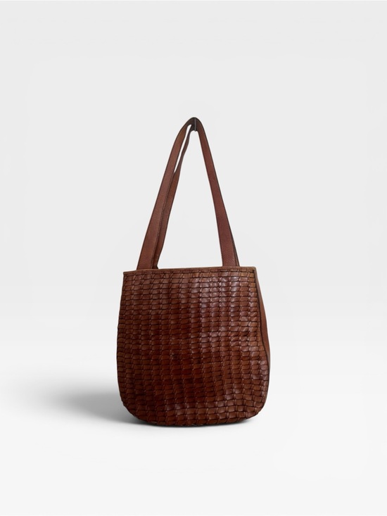 Fossil Handbags - Vintage Fossil Woven Leather Shoulder Bag Tote Cognac Brown Boho Crossbody
